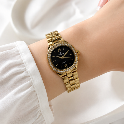 TIMAS Crystal Bezel Oval Cushion Edition | Metallic Bracelet Quartz Watch (AWTL-00291)