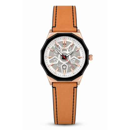 TIMAS Octagonal Bezel Geometric Dial Edition | Stitched Leather Strap Quartz Watch (AWTM-00293)