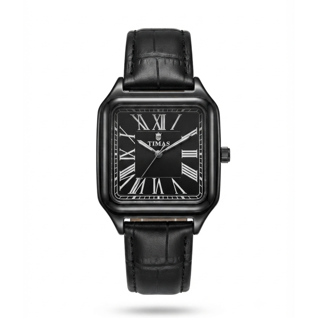 TIMAS Santos-Style Classic Edition | Square Bezel Leather Strap Quartz Watch (AWTM-00285)