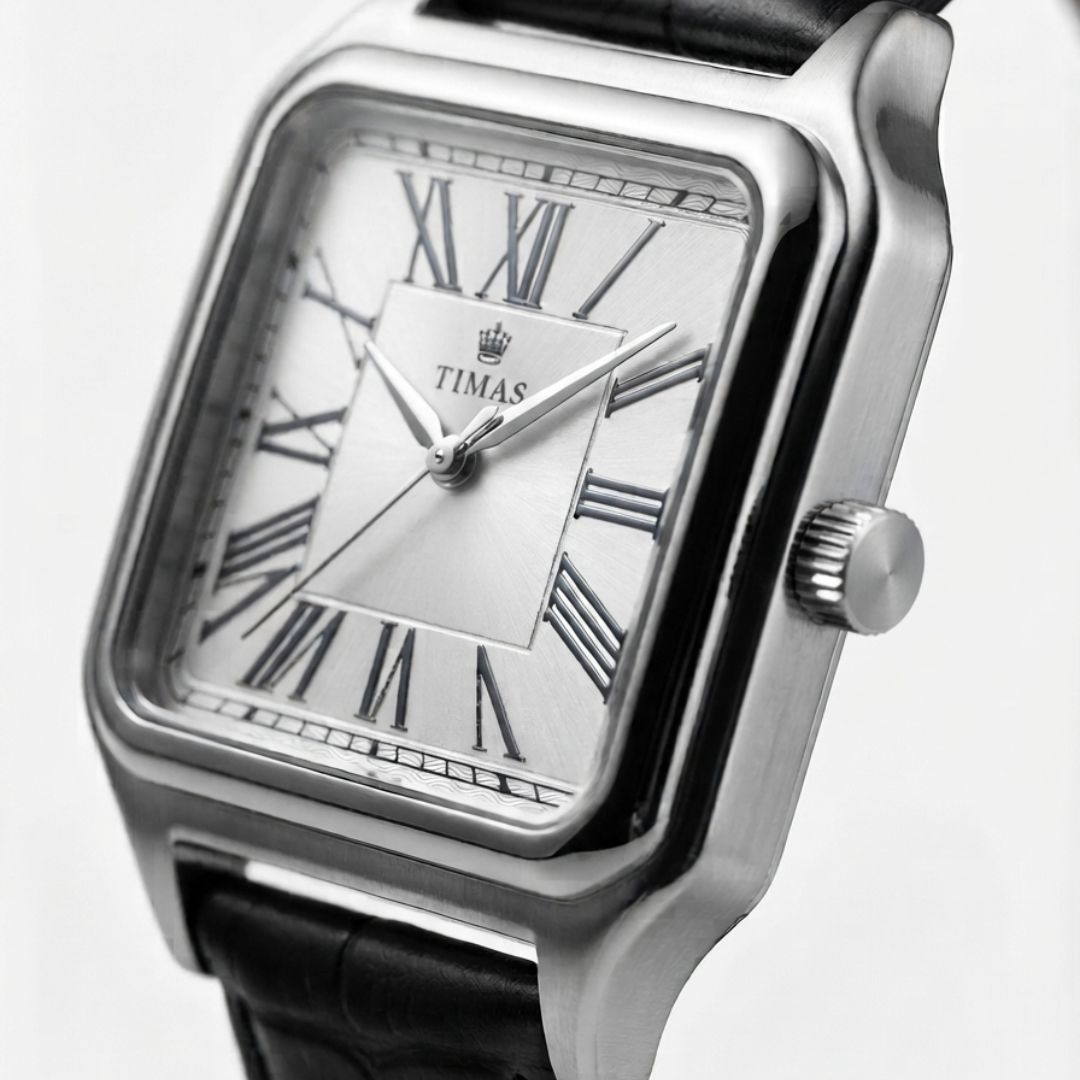 TIMAS Santos-Style Classic Edition | Square Bezel Leather Strap Quartz Watch (AWTM-00285)