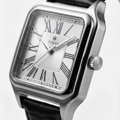 TIMAS Santos-Style Classic Edition | Square Bezel Leather Strap Quartz Watch (AWTM-00285)