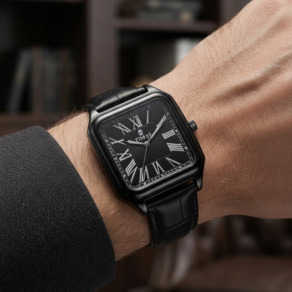 TIMAS Santos-Style Classic Edition | Square Bezel Leather Strap Quartz Watch (AWTM-00285)