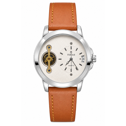 TIMAS Asymmetrical Dial Gear Accent Edition | Textured Leather Strap Quartz Watch (AWTM-00155)