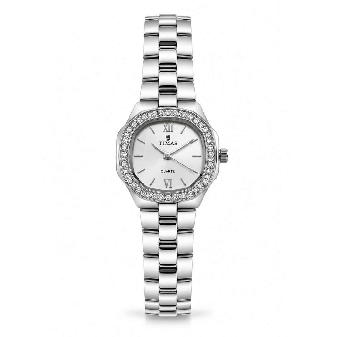 TIMAS Crystal Bezel Oval Cushion Edition | Metallic Bracelet Quartz Watch (AWTL-00291)