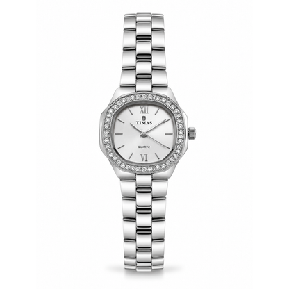 TIMAS Crystal Bezel Oval Cushion Edition | Metallic Bracelet Quartz Watch (AWTL-00291)