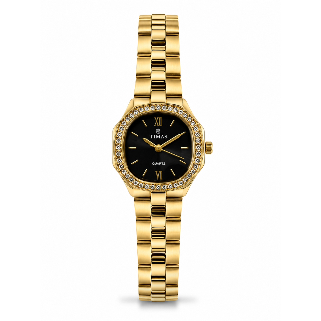 TIMAS Crystal Bezel Oval Cushion Edition | Metallic Bracelet Quartz Watch (AWTL-00291)