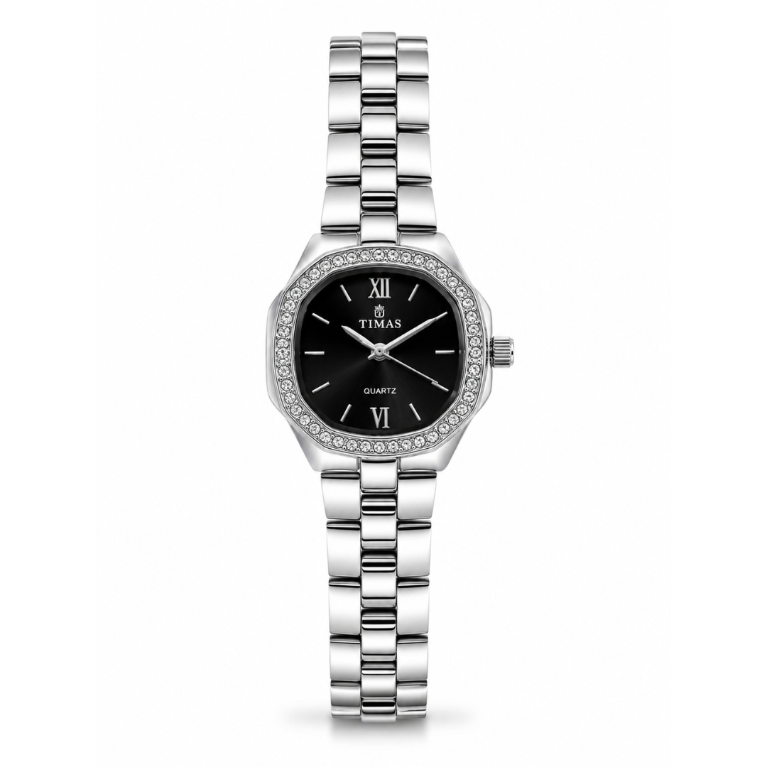 TIMAS Crystal Bezel Oval Cushion Edition | Metallic Bracelet Quartz Watch (AWTL-00291)