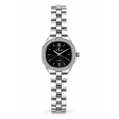 TIMAS Crystal Bezel Oval Cushion Edition | Metallic Bracelet Quartz Watch (AWTL-00291)