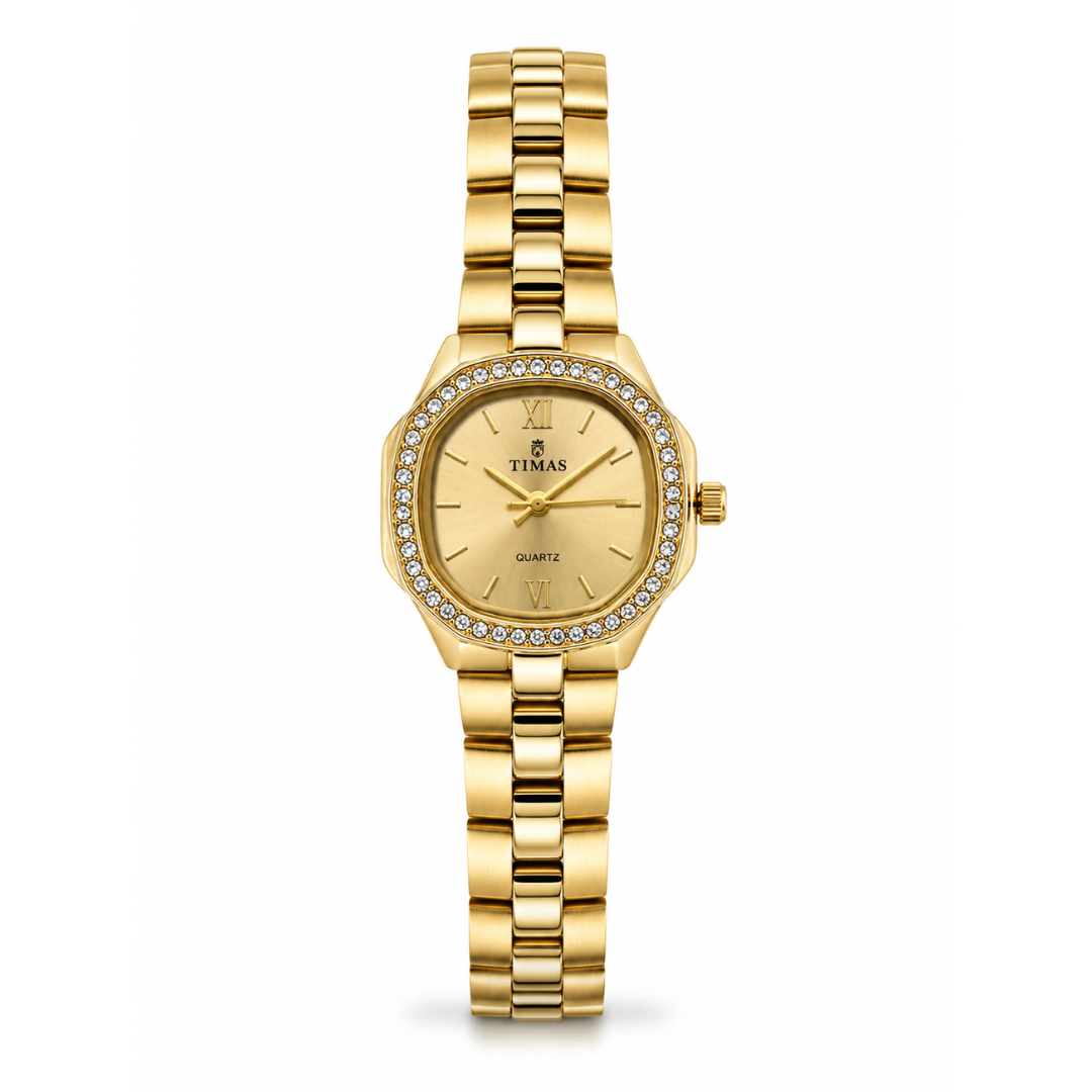 TIMAS Crystal Bezel Oval Cushion Edition | Metallic Bracelet Quartz Watch (AWTL-00291)