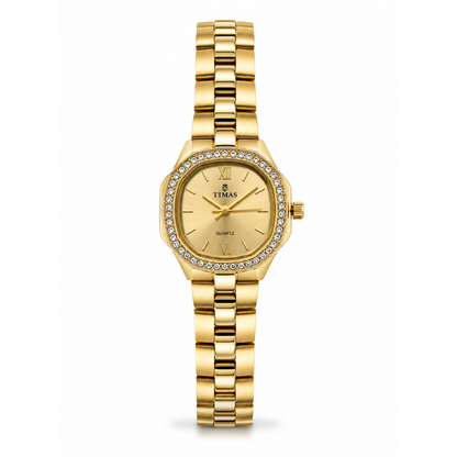 TIMAS Crystal Bezel Oval Cushion Edition | Metallic Bracelet Quartz Watch (AWTL-00291)