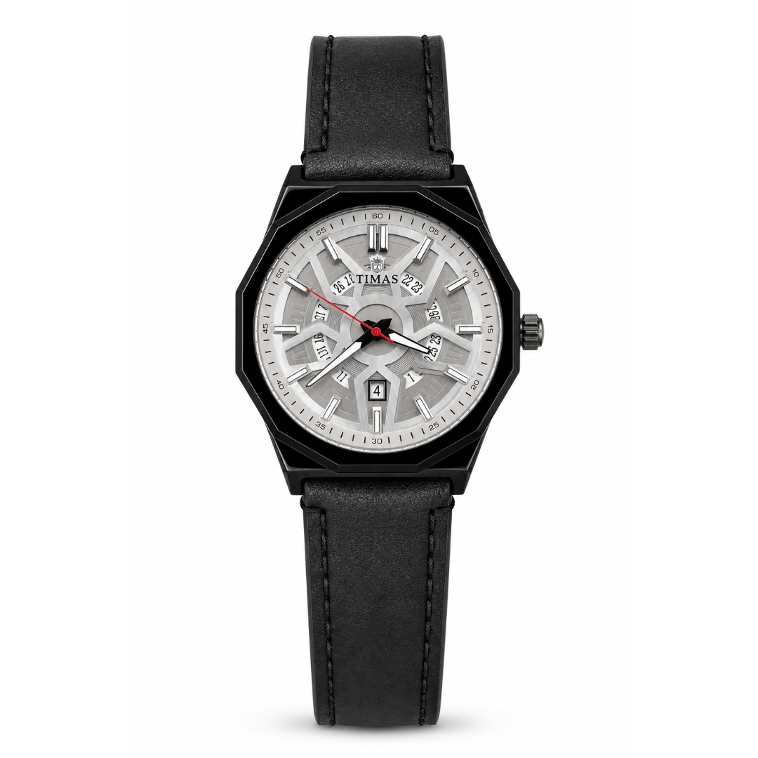 TIMAS Octagonal Bezel Geometric Dial Edition | Stitched Leather Strap Quartz Watch (AWTM-00293)