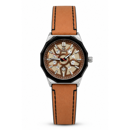 TIMAS Octagonal Bezel Geometric Dial Edition | Stitched Leather Strap Quartz Watch (AWTM-00293)