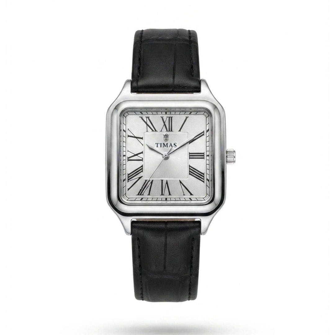 TIMAS Santos-Style Classic Edition | Square Bezel Leather Strap Quartz Watch (AWTM-00285)