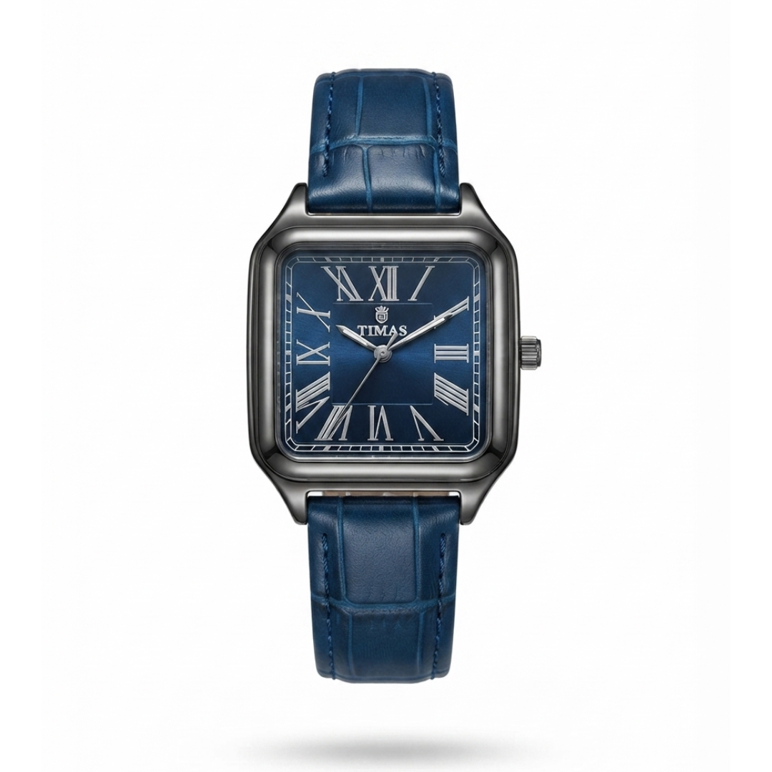 TIMAS Santos-Style Classic Edition | Square Bezel Leather Strap Quartz Watch (AWTM-00285)