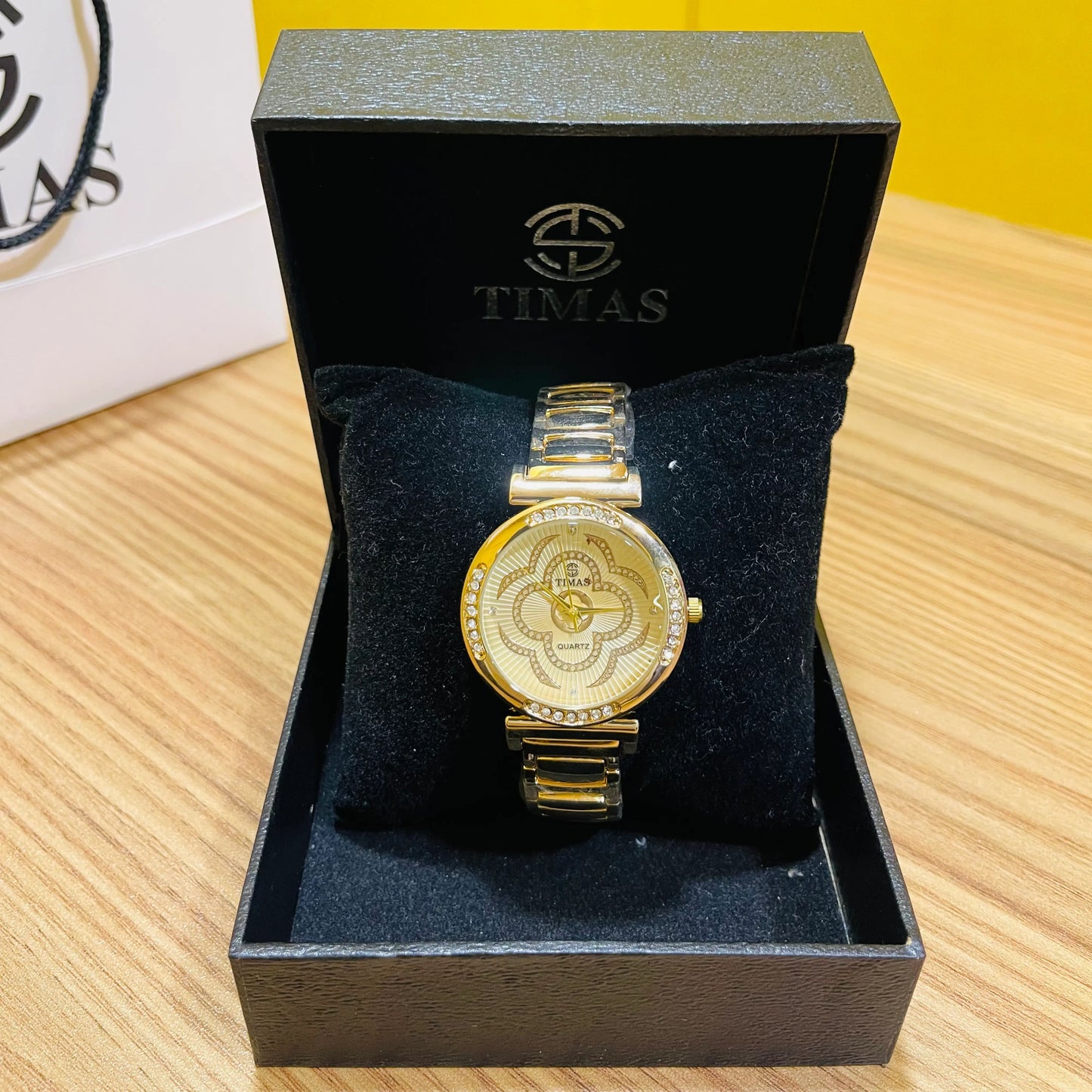 Gold Floral Round Dial Watch