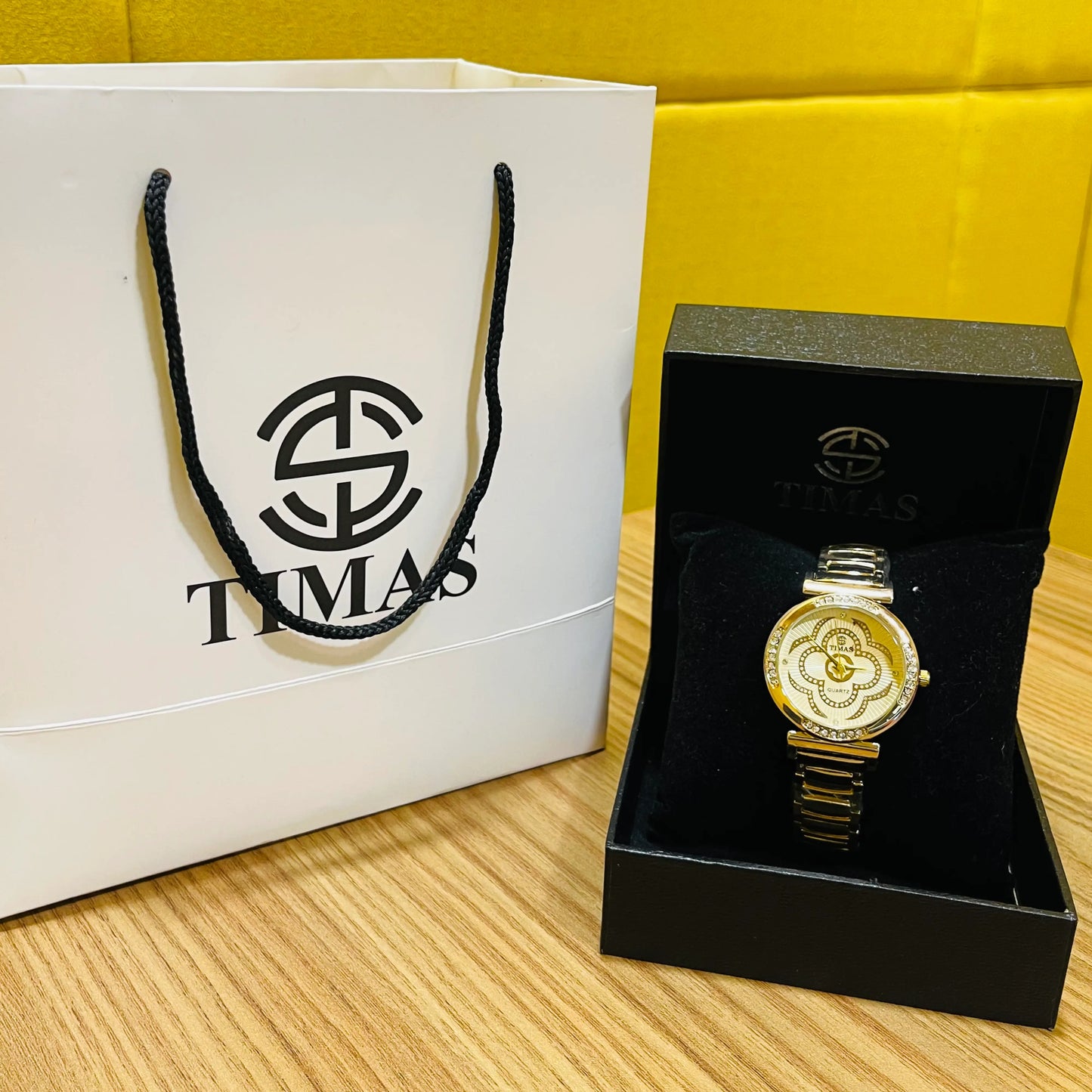 Gold Floral Round Dial Watch