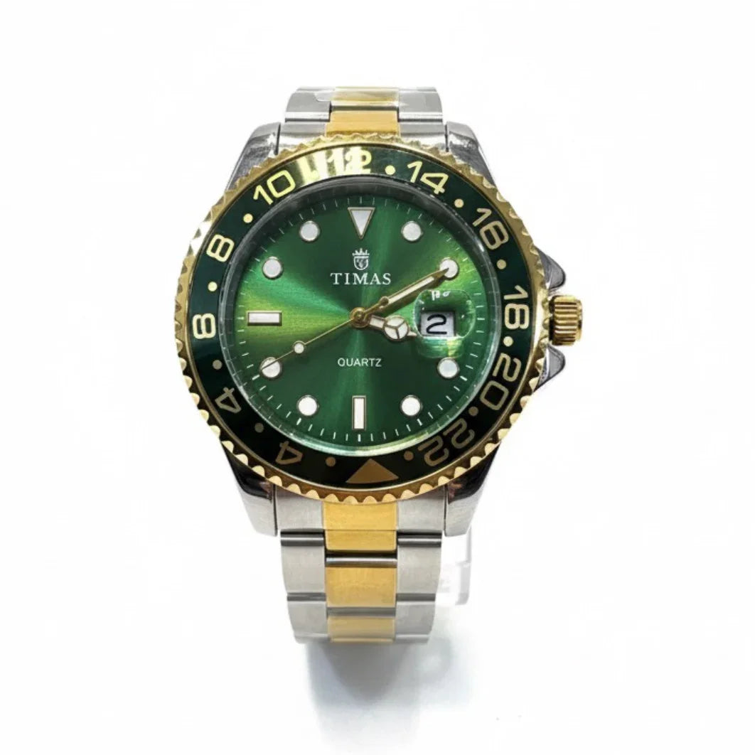 Timas Men's Watch – Black Dial with Metal Bracelet