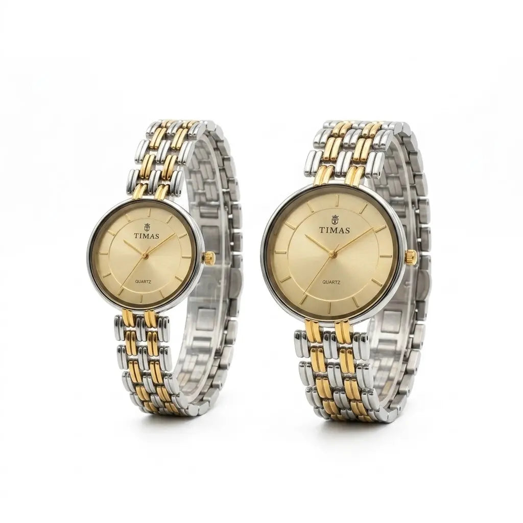 TIMAS Minimalist Round Edition | Sunburst Dial Jubilee Bracelet Couple Pair Quartz Watch (AWCC-00297)