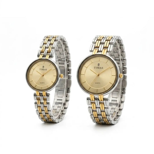 TIMAS Minimalist Round Edition | Sunburst Dial Jubilee Bracelet Couple Pair Quartz Watch (AWCC-00297)
