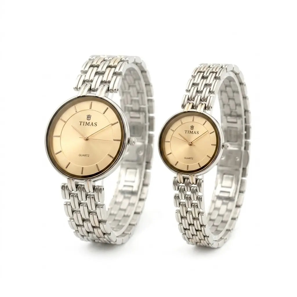 TIMAS Minimalist Round Edition | Sunburst Dial Jubilee Bracelet Couple Pair Quartz Watch (AWCC-00297)