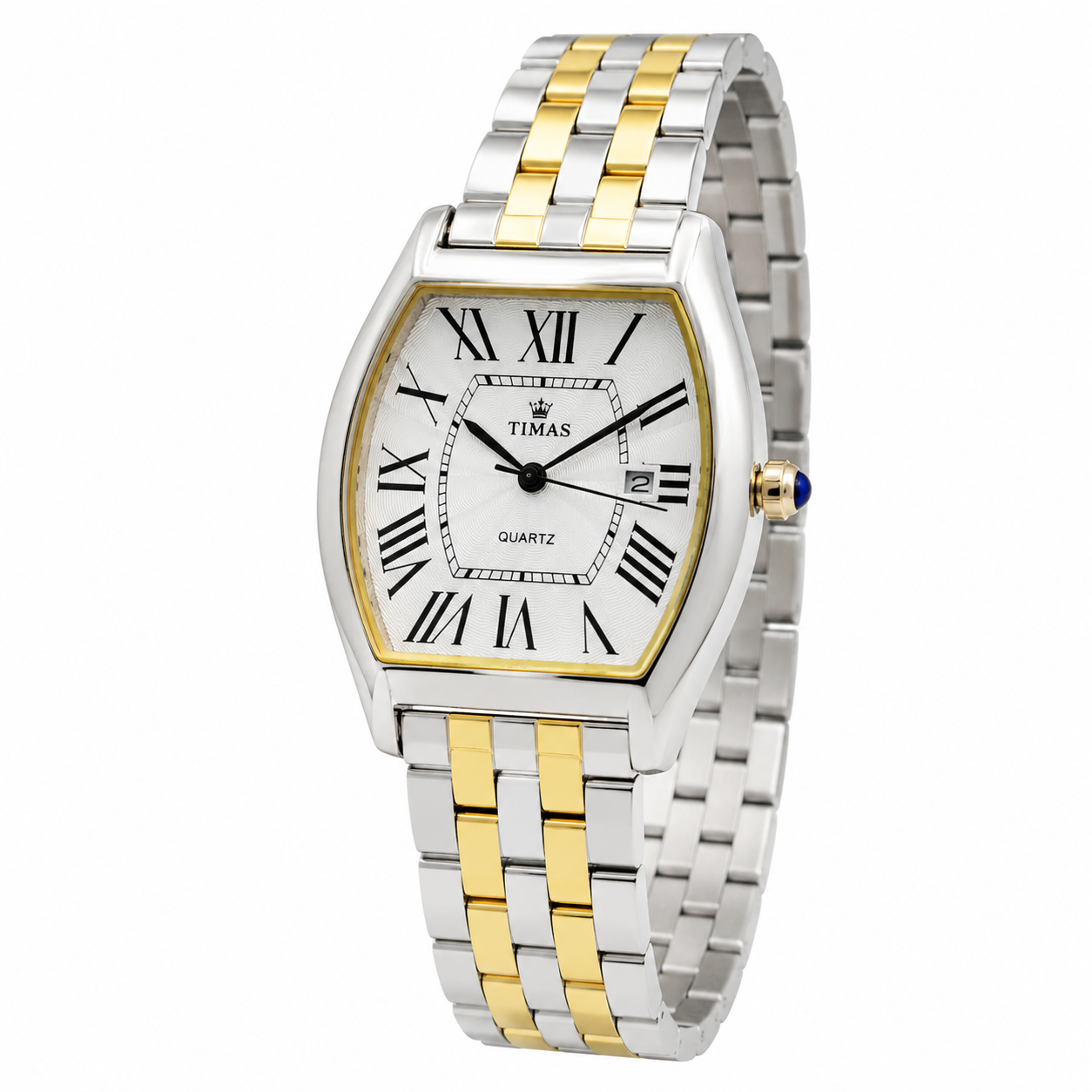 TIMAS Tonneau Case Edition | Roman Numeral Date Display Metallic Quartz Watch (AWTM-00290)