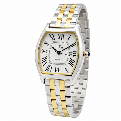 TIMAS Tonneau Case Edition | Roman Numeral Date Display Metallic Quartz Watch (AWTM-00290)