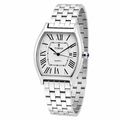 TIMAS Tonneau Case Edition | Roman Numeral Date Display Metallic Quartz Watch (AWTM-00290)