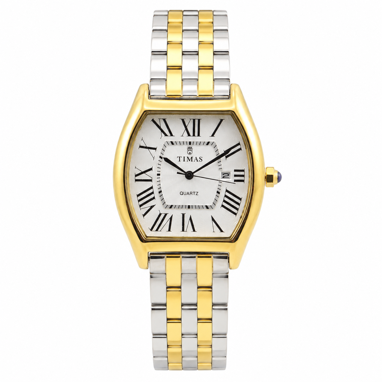TIMAS Tonneau Case Edition | Roman Numeral Date Display Metallic Quartz Watch (AWTM-00290)